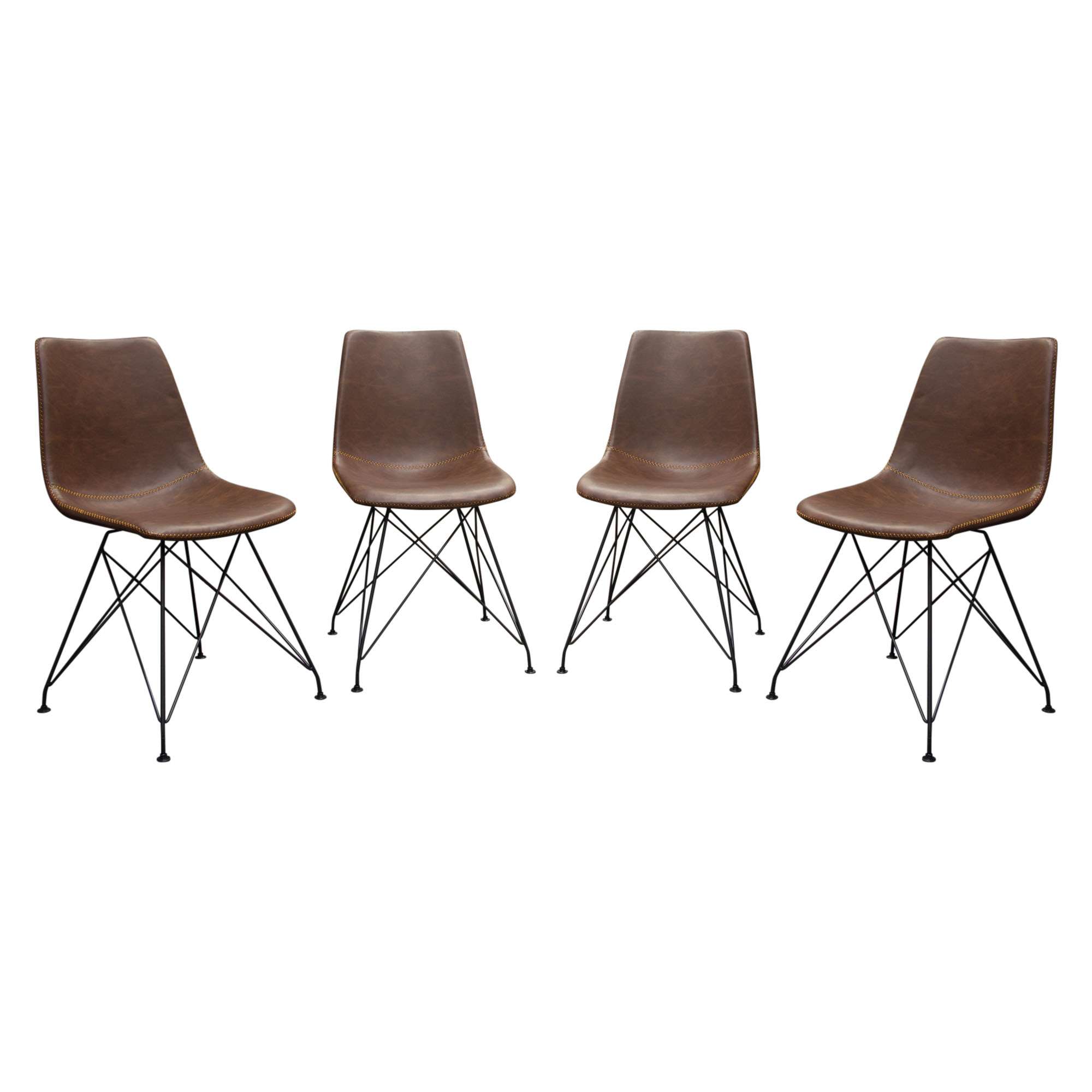 Theo Set of (4) Dining Chairs in Chocolate Leatherette w/ Black Metal Base by Diamond Sofa - Decorian Group