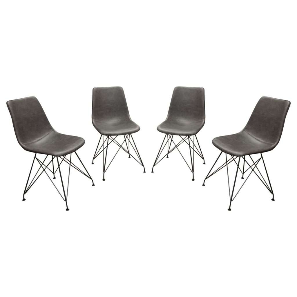 Theo Set of (4) Dining Chairs in Weathered Grey Leatherette w/ Black Metal Base