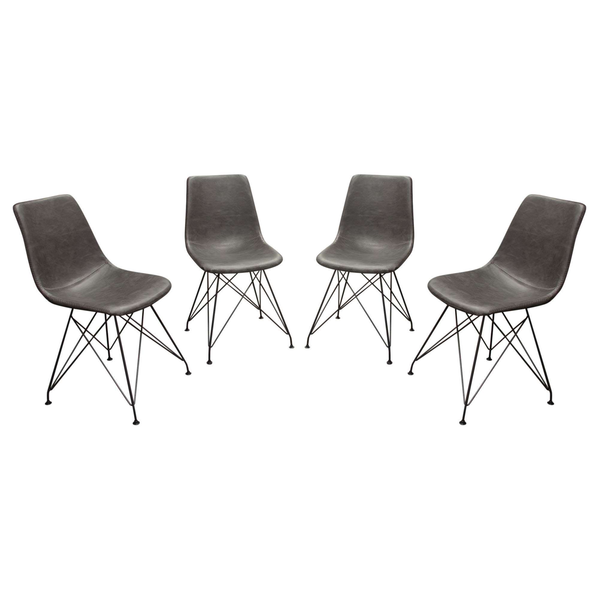 Theo Set of (4) Dining Chairs in Weathered Grey Leatherette w/ Black Metal Base by Diamond Sofa - Decorian Group
