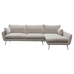 Vantage RF 2PC Sectional in Light Flax Fabric w/ Feather Down Seating & Brushed Metal Legs by Diamond Sofa - Decorian Group