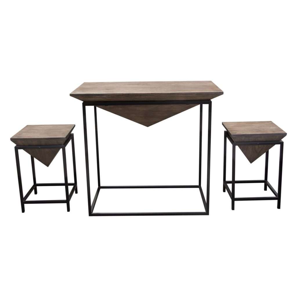 Venue 3PC Counter Table w/ (2) Stools w/ Solid Mango Top in Walnut Grey Finish & Black Iron Base