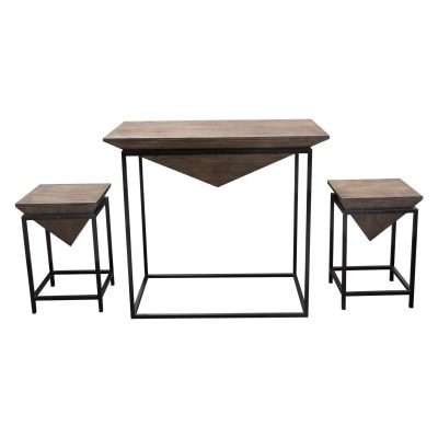 Venue 3PC Counter Table w/ (2) Stools w/ Solid Mango Top in Walnut Grey Finish & Black Iron Base by Diamond Sofa - Decorian Group