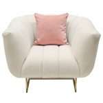 Venus Cream Fabric Chair w/ Contrasting Pillows & Gold Finished Metal Base by Diamond Sofa - Decorian Group