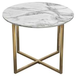 Vida 24" Round End Table w/ Faux Marble Top and Brushed Gold Metal Frame by Diamond Sofa - Decorian Group